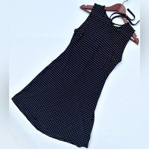 Fast Pace Collection Elegant Black and White Polka Dot 100% Rayon Mini Dress